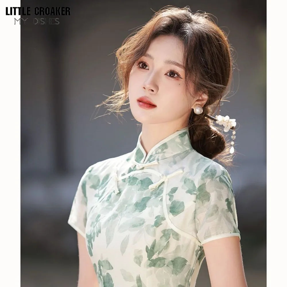 Women Little Fresh and Improved Qipao Cheongsam Young Girl New Chinese Style Dress Elegant Fashion