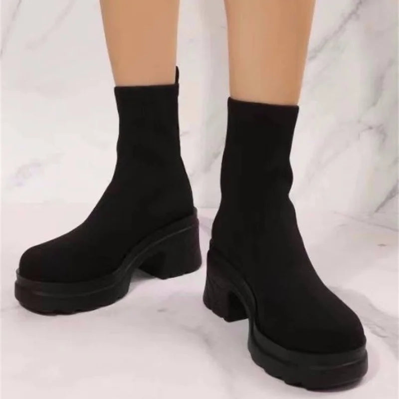 Women's Fashion Boots New Thick-soled Socks Boots Women Fashion Flying Knitted Socks Elastic Ankle Boots Mujer Shoes