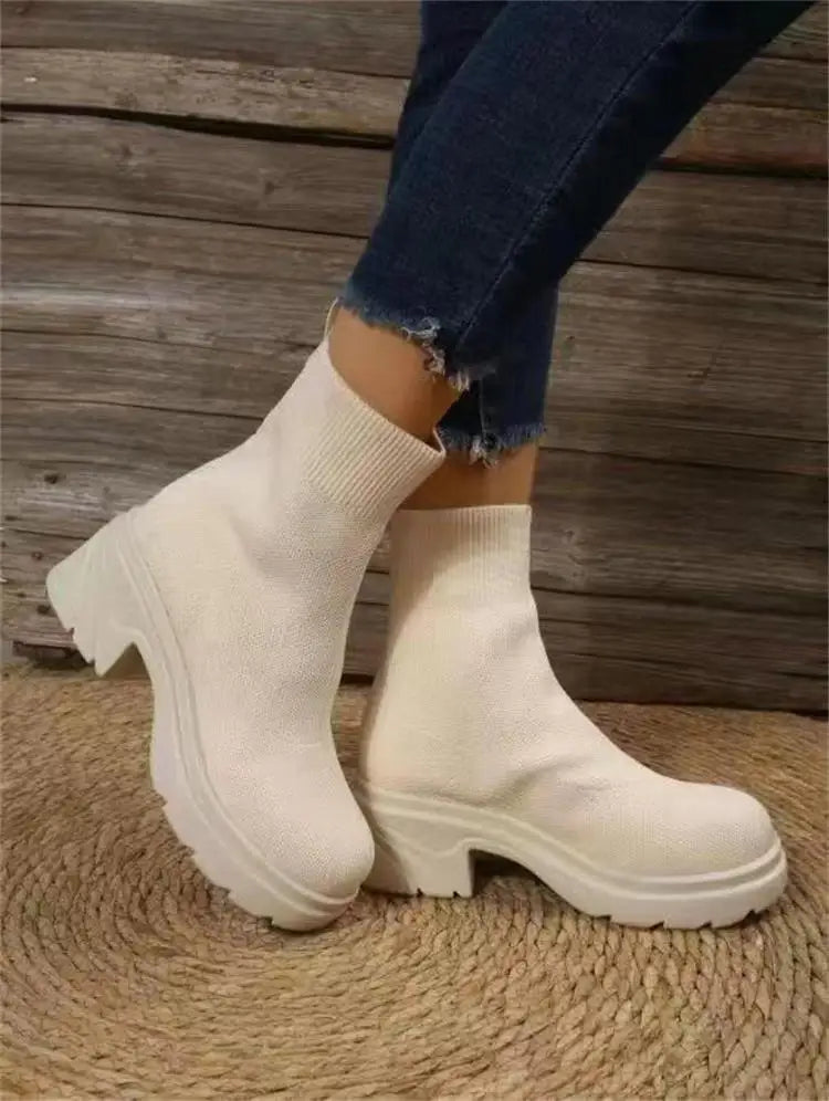 Women's Fashion Boots New Thick-soled Socks Boots Women Fashion Flying Knitted Socks Elastic Ankle Boots Mujer Shoes