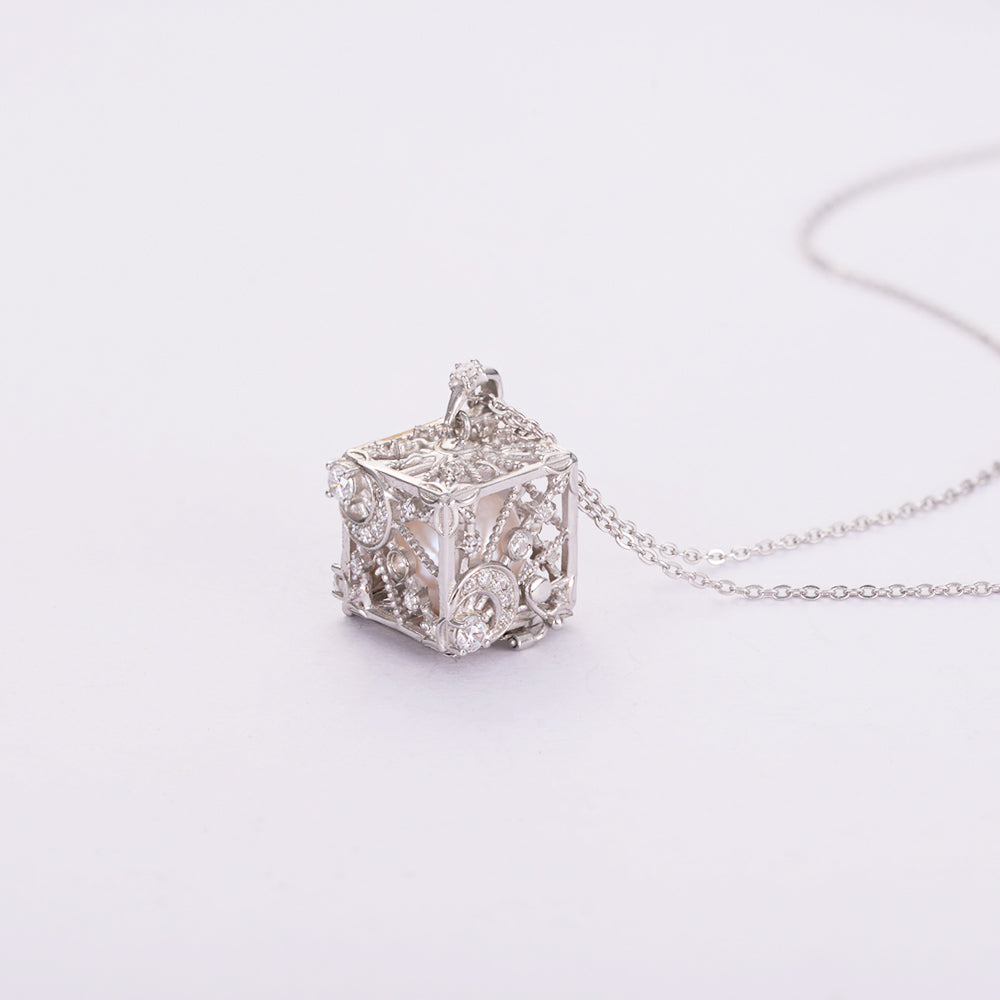 Natural Pearl in Cube Necklace