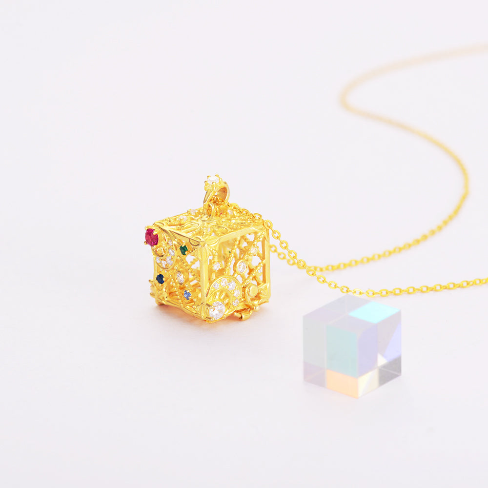 Rainbow Light Crystal in Cube Necklace