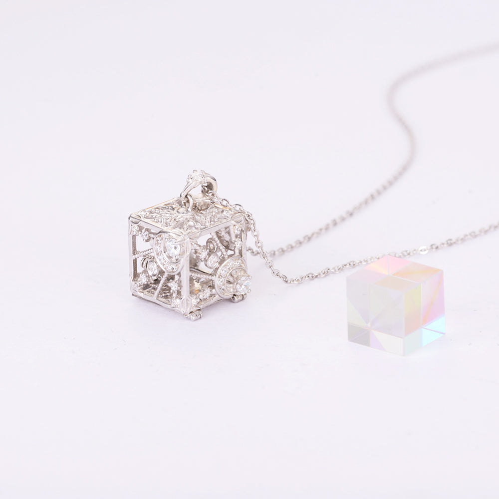 Rainbow Light Crystal in Cube Necklace