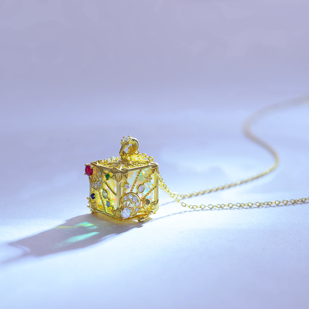 Rainbow Light Crystal in Cube Necklace