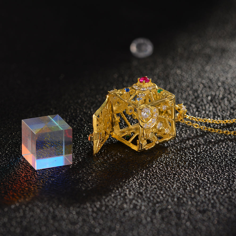 Rainbow Light Crystal in Cube Necklace