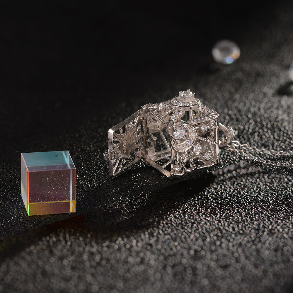 Rainbow Light Crystal in Cube Necklace