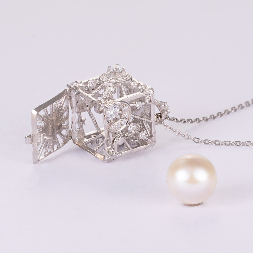 Natural Pearl in Cube Necklace