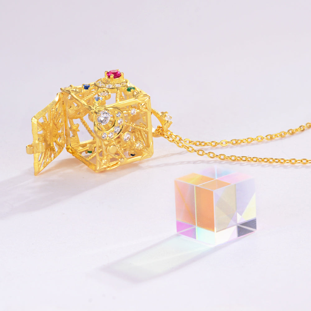 Rainbow Light Crystal in Cube Necklace