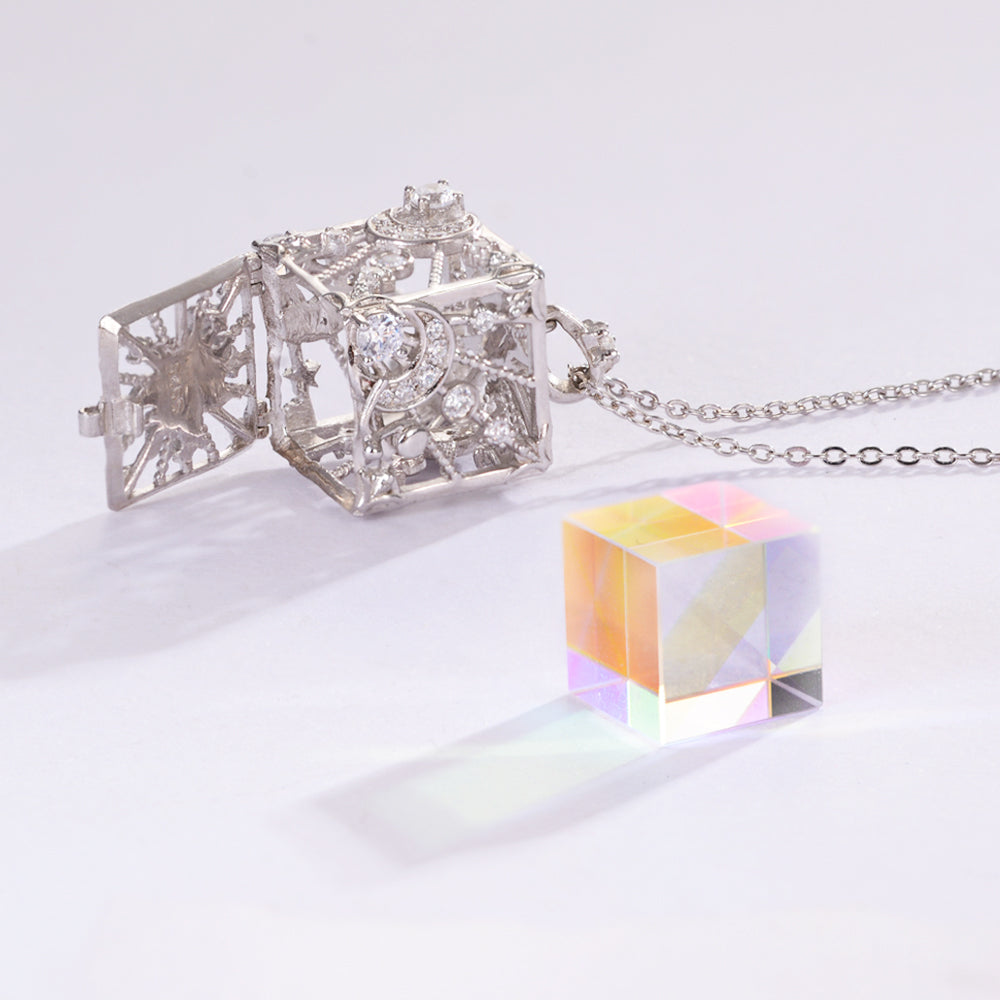 Rainbow Light Crystal in Cube Necklace