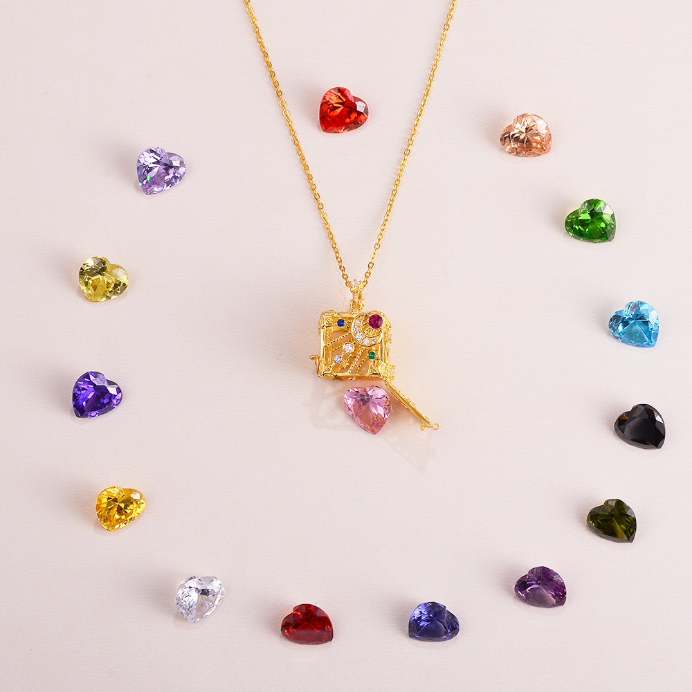 Heart Shape Zirconia Birthstone in Cube Necklace