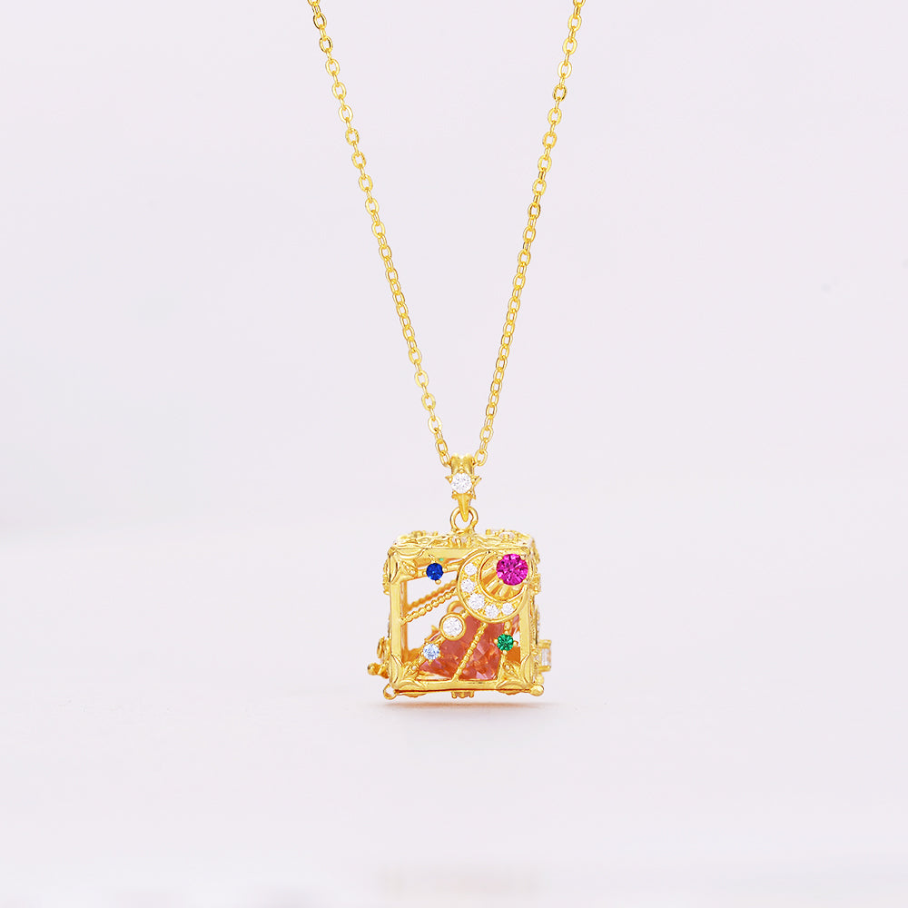 Heart Shape Zirconia Birthstone in Cube Necklace