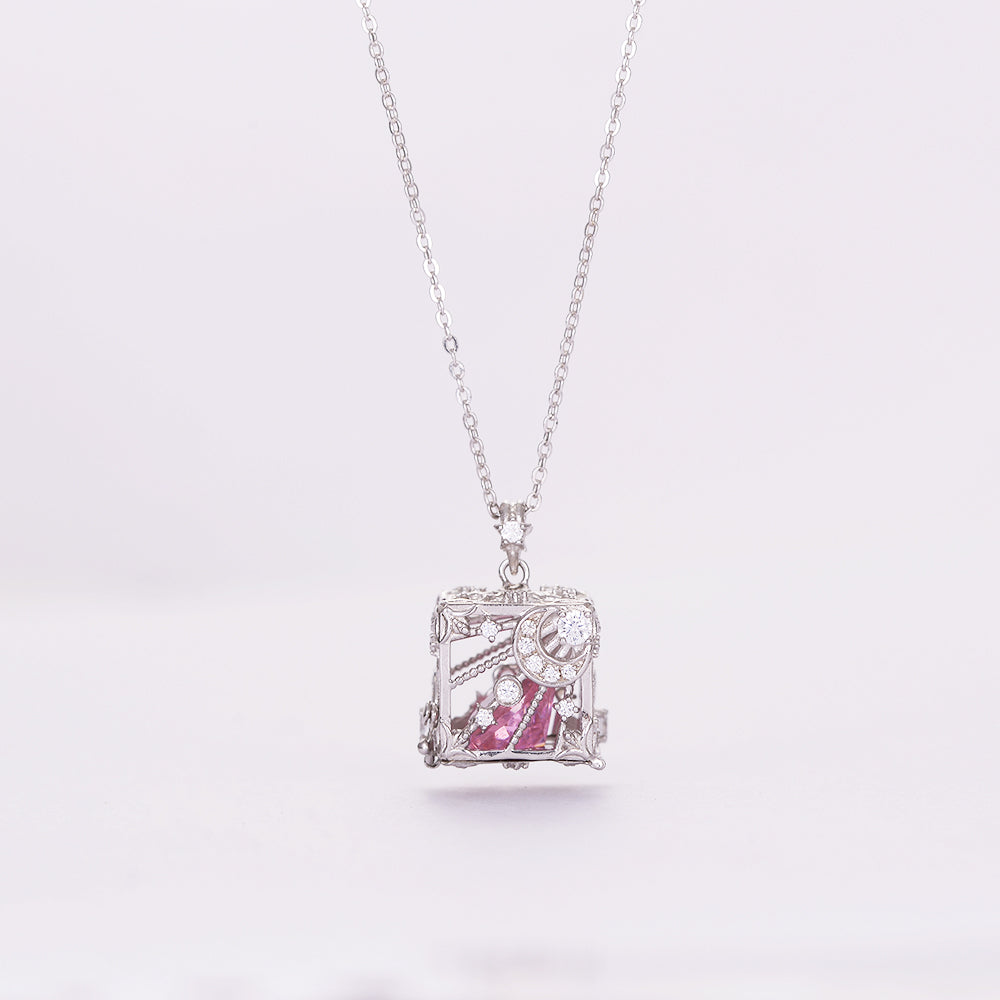 Heart Shape Zirconia Birthstone in Cube Necklace